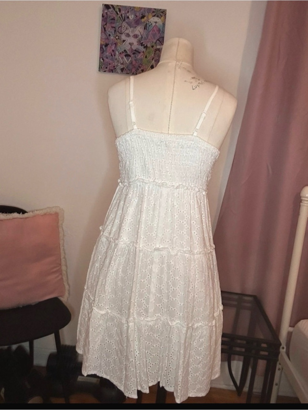 White Eyelet Spaghetti Strap Midi Dress - Picture 5 of 5